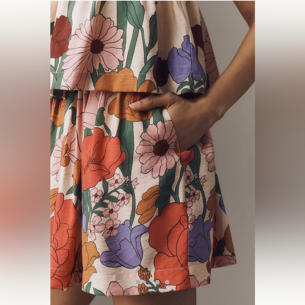 NWT FARM RIO for Anthropologie Tiered Floral Mini Dress - Picture 10 of 13